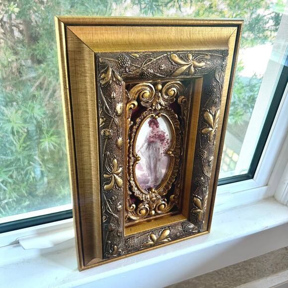 Vintage Ornate Gold Framed Print of Woman with Flowers, Victorian Style Wall Art - Picture 2 of 16